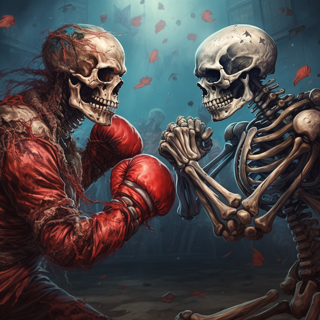 Dark fantasy comic book skeletons boxing