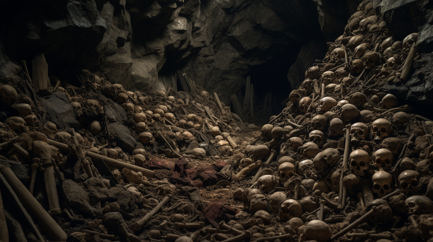 Photograph of disgusting giant's lair with bones