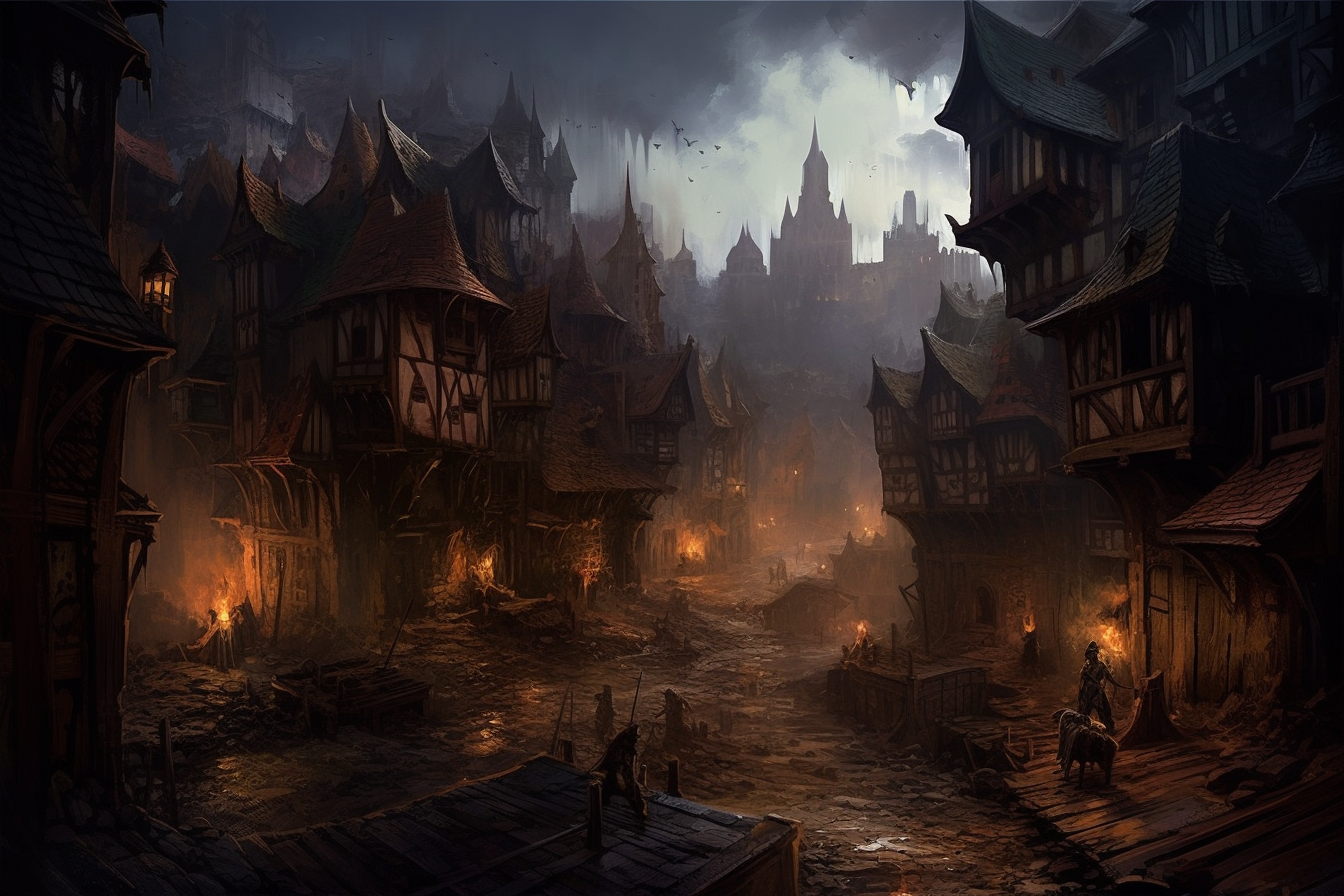 Dark fantasy magic melting cityscape