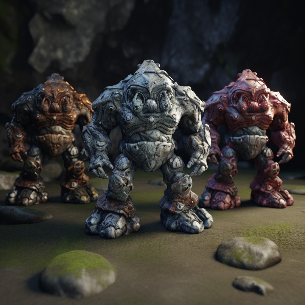 Dark fantasy stone golems in miniatures