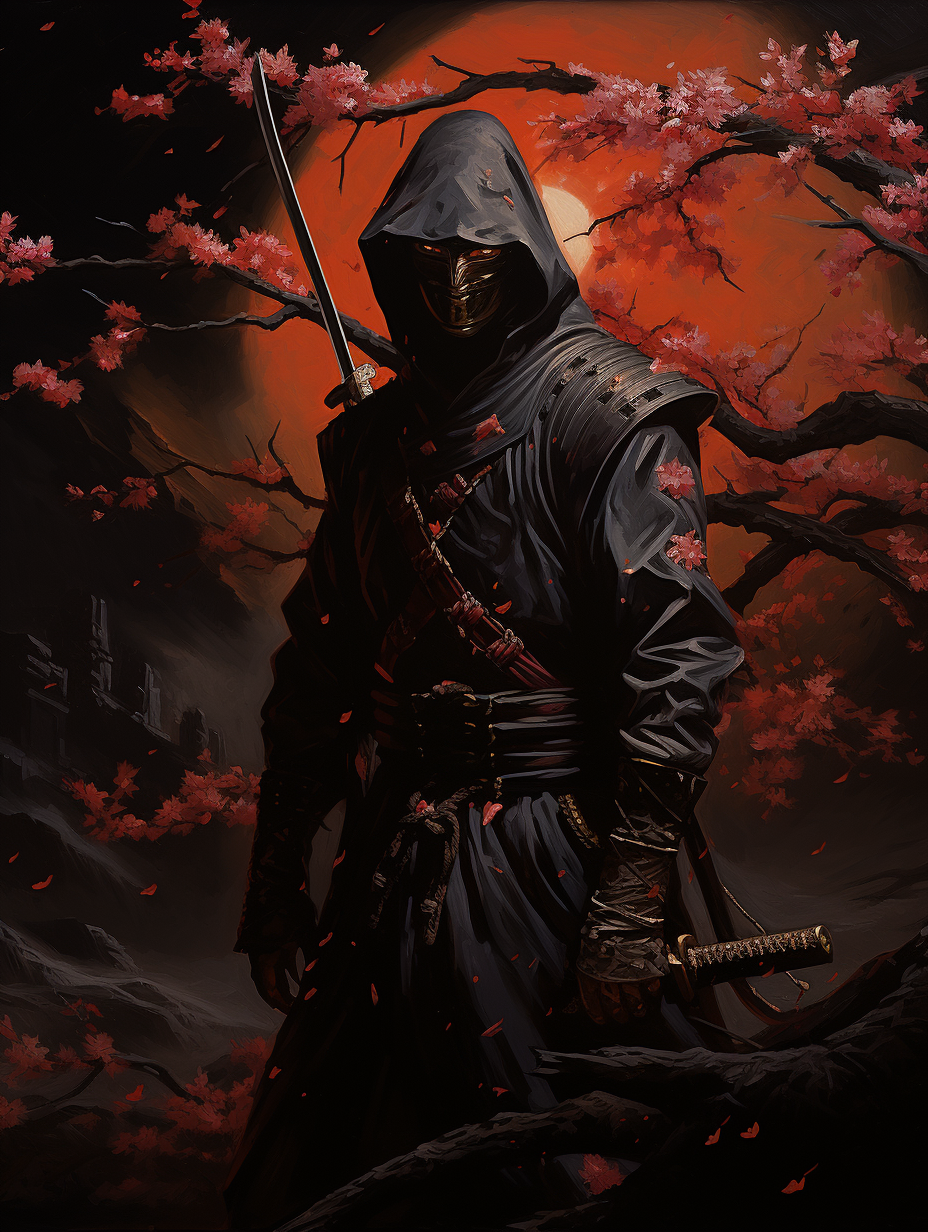 Ninja in dark fantasy oil painting