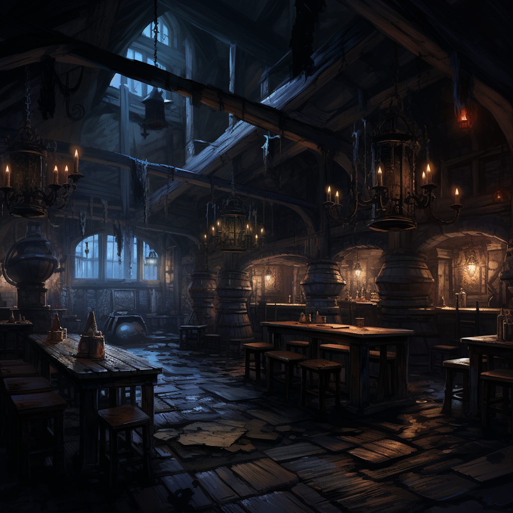 Enchanting dark fantasy tavern interior