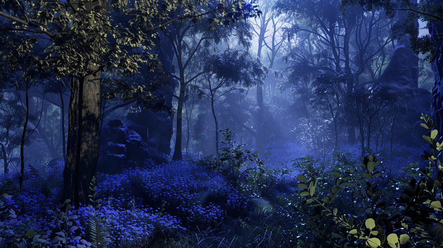 Dark forest with blue tones