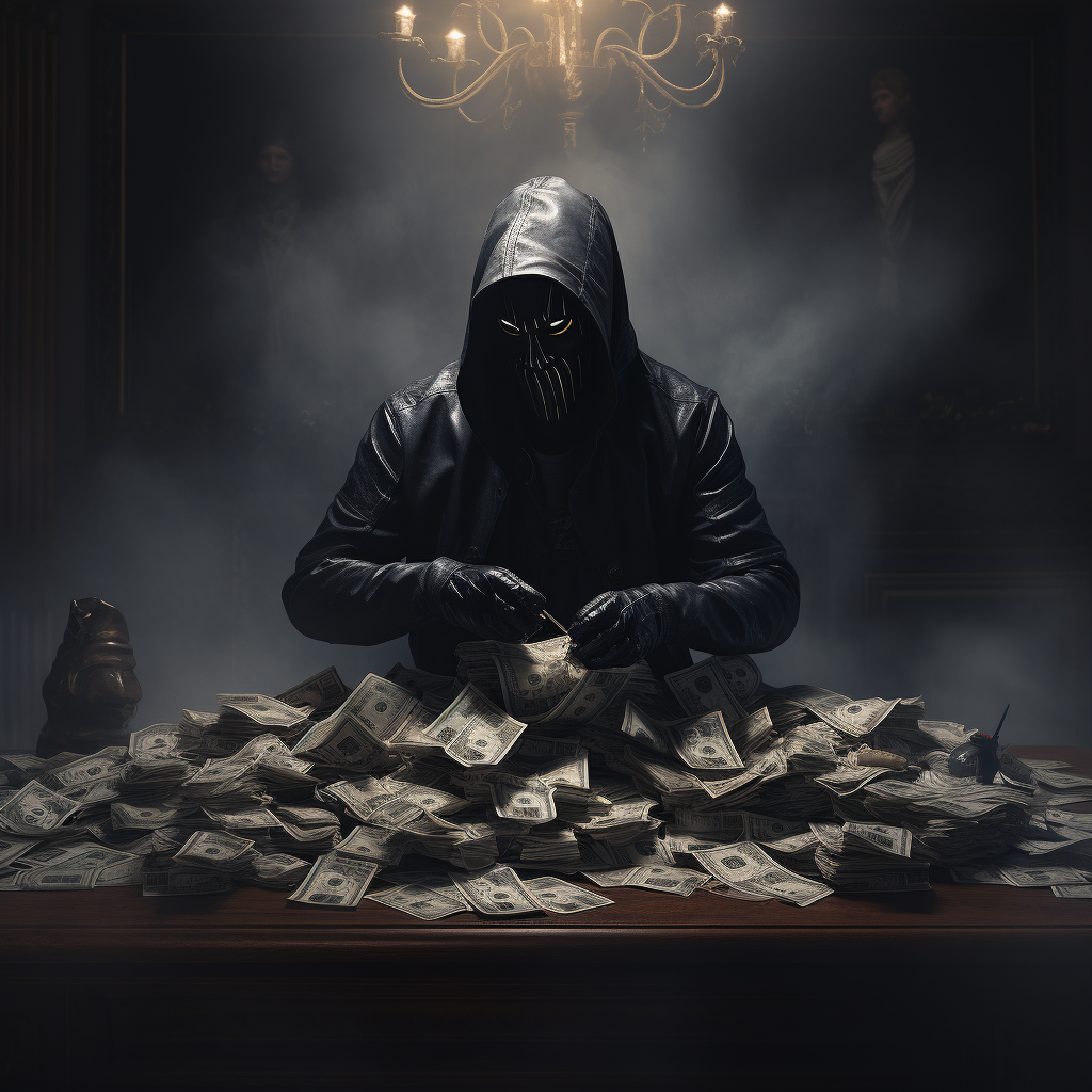 Dark ghost counting money and guns