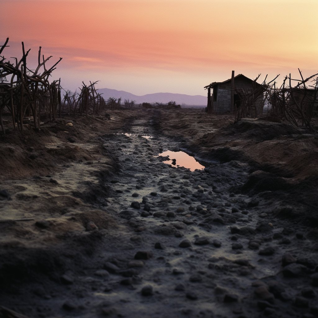 Red dragon footprints on dark landscape