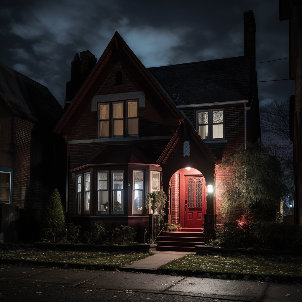 Creepy gothic house with red door