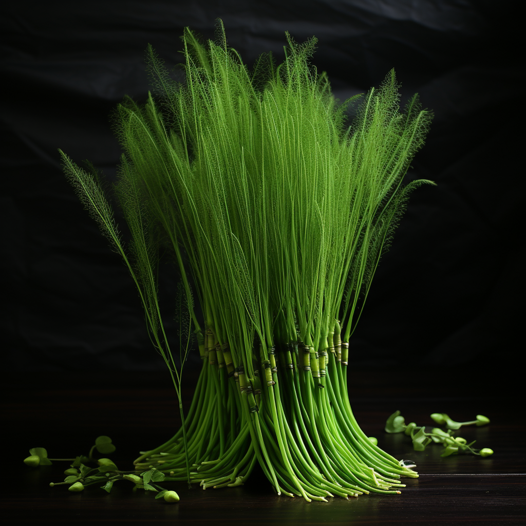 Fresh Equisetum Horsetail on Dark Table