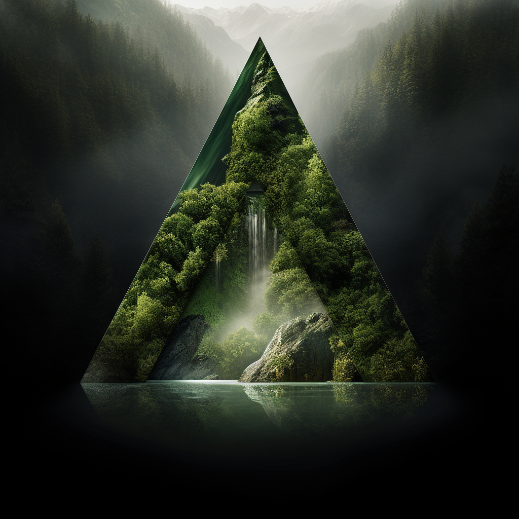 Triangular cone with forest and river