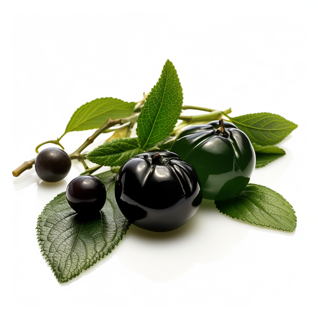 Dark green fruit gummy with olive leaf and fruit