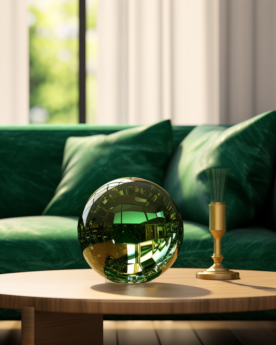 Glass Sphere Decor with Dark Green Gemstones