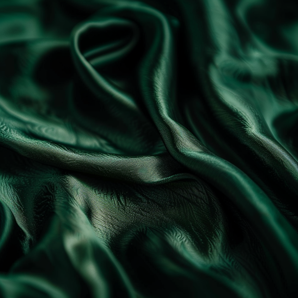 Dark green silk fabric closeup