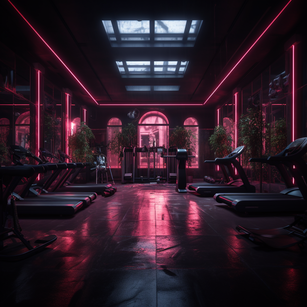 Dark Gym with Pink Neon Lights