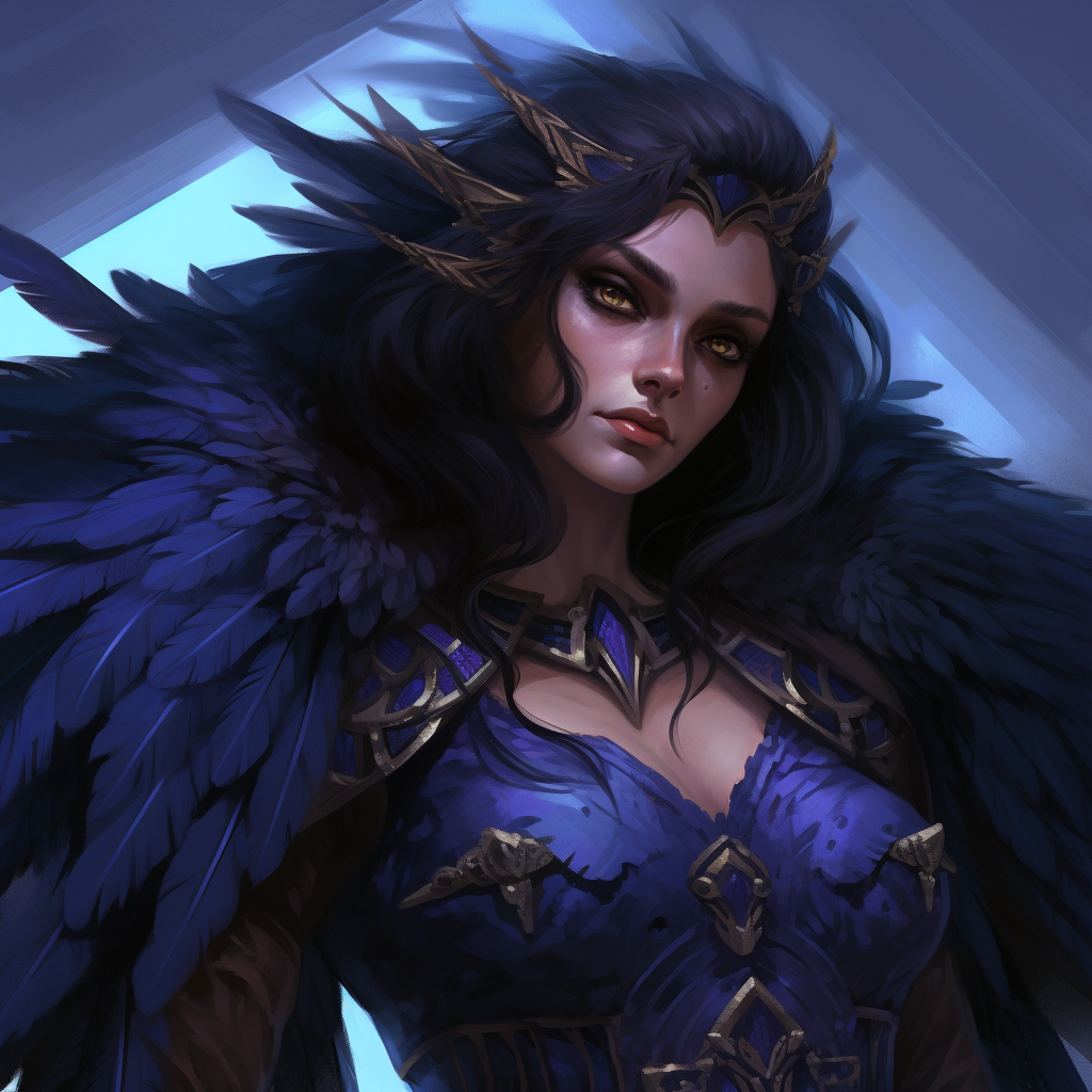 Beautiful Harpy with Dark Hair and Feathers