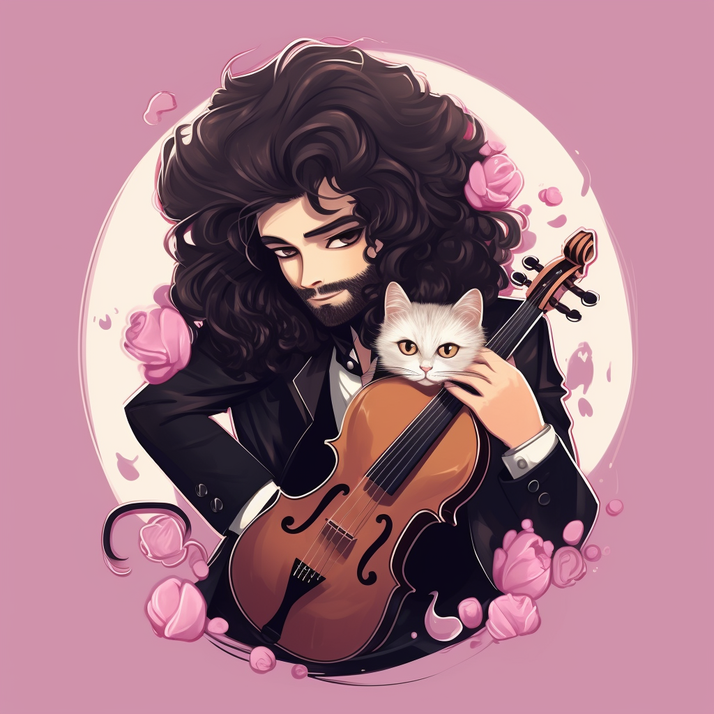 Illustration of Young Musician with Cat Pocket Square