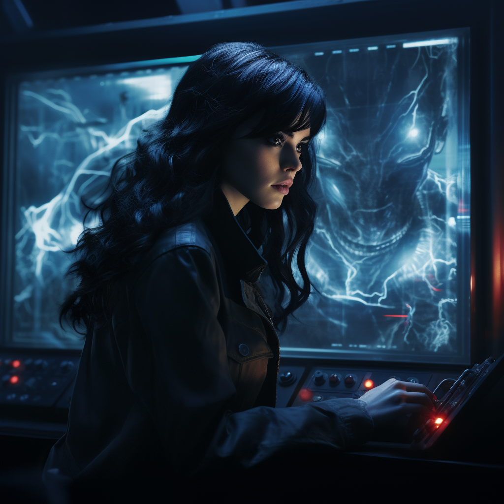 Mysterious woman on high-tech ship with static on screen