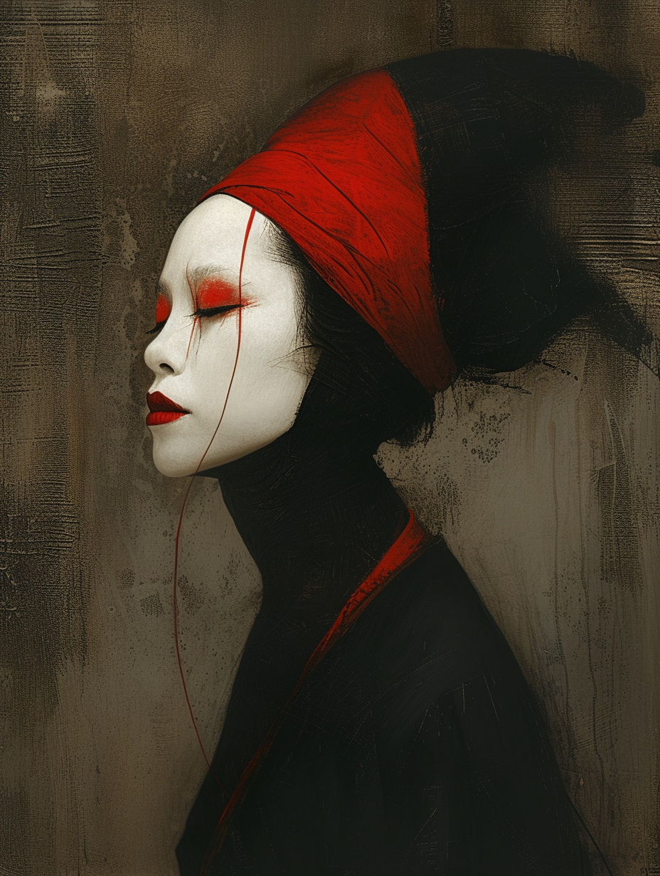 Dark horror android geisha portrait