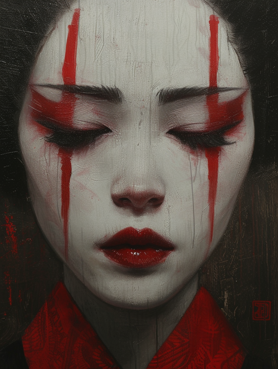 Dark horror geisha android painting portrait