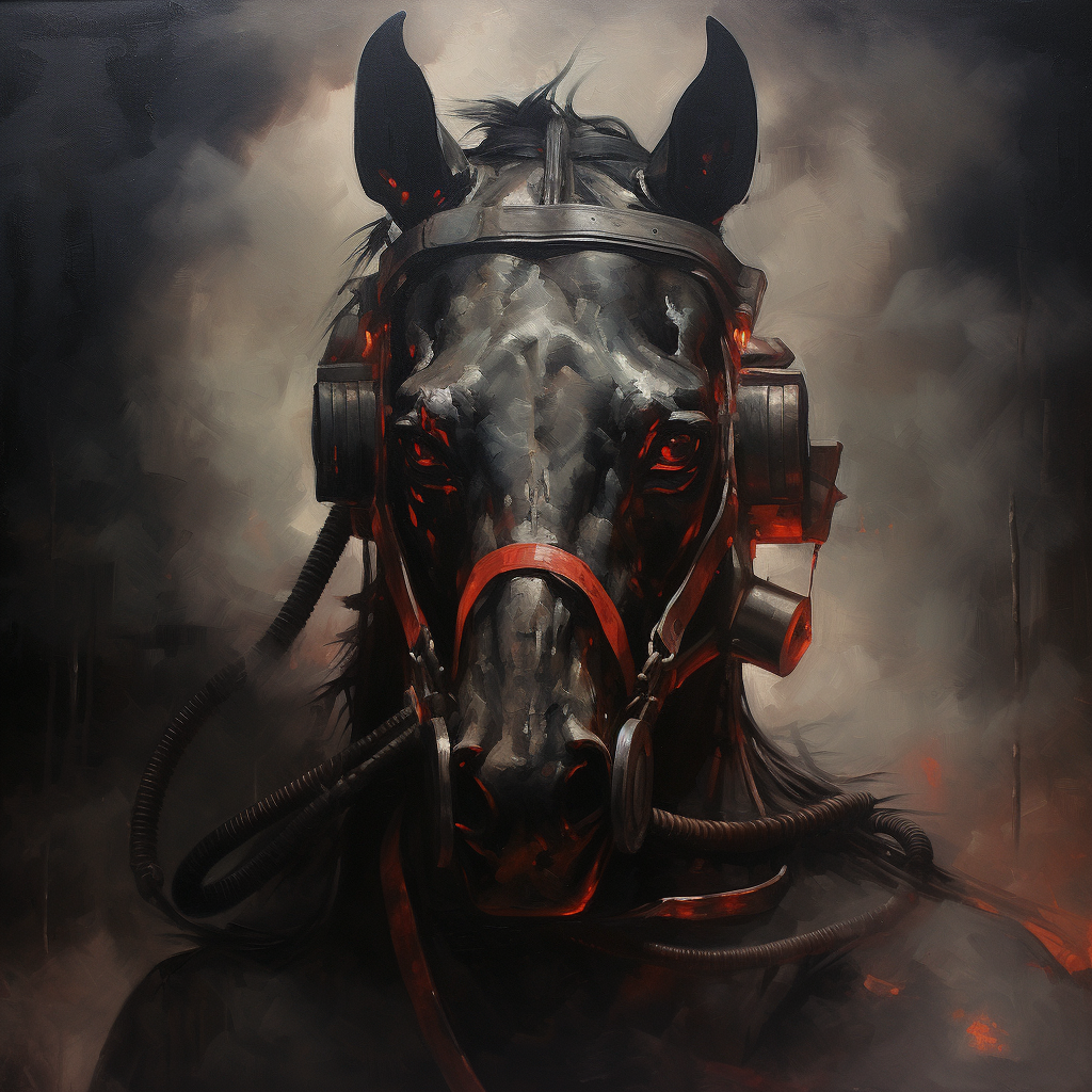 Abstract horse head with dark, red smoke