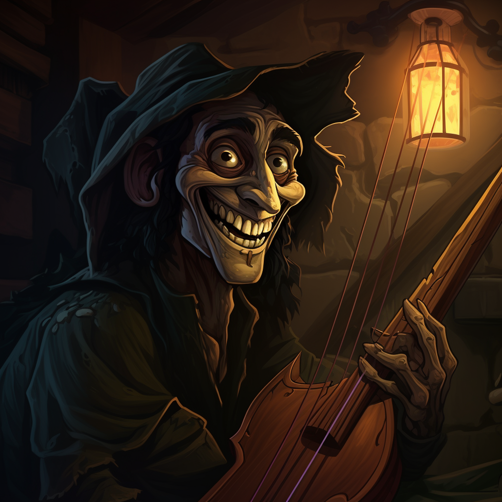 menacing bard in dark corner