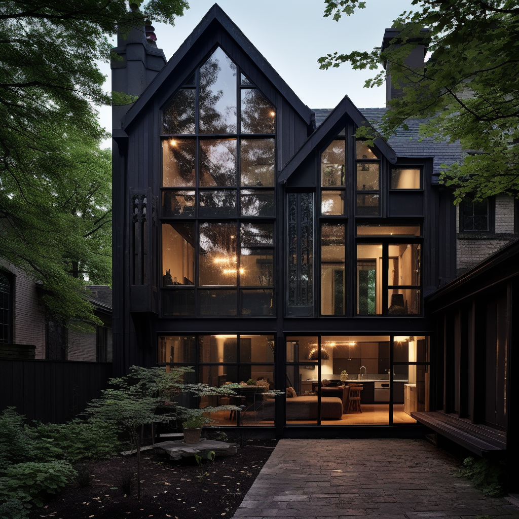 Various windows on a dark house