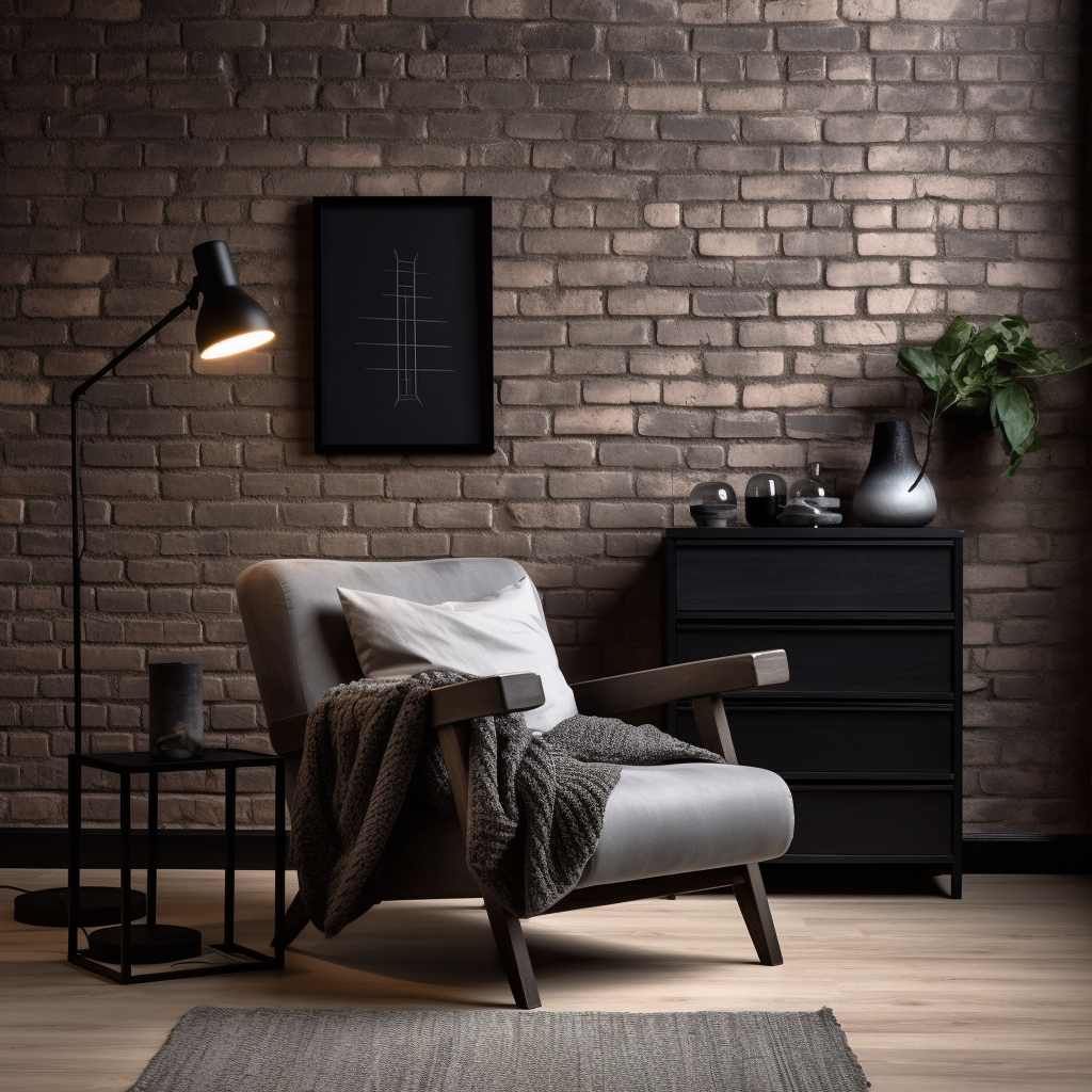 Dark loft style with brick wall and metal furniture