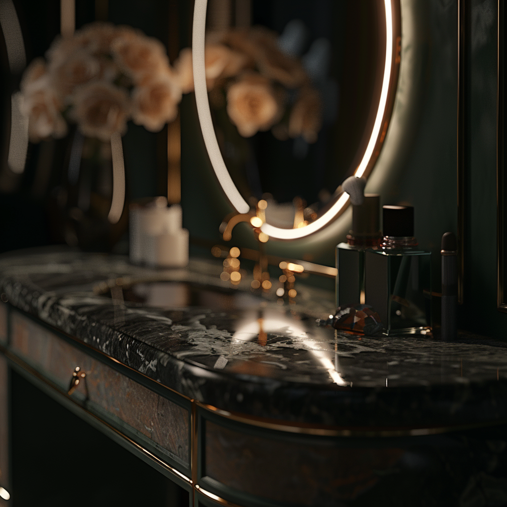 Dark marble dressing table bedroom