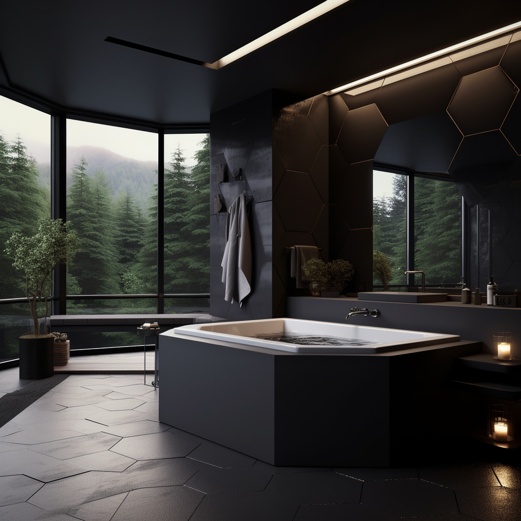 Modern bathroom with dark color scheme