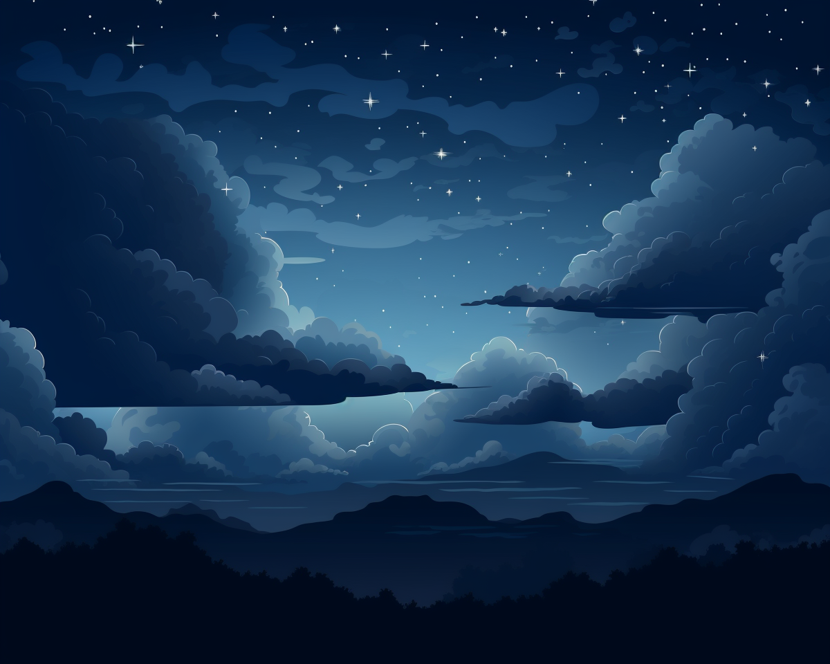 Illustration of dark night sky and clouds