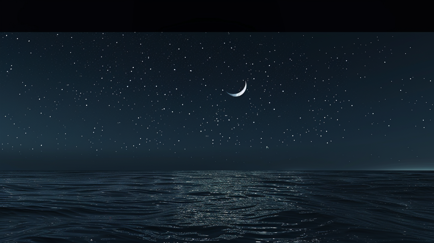 Moon over ocean at night