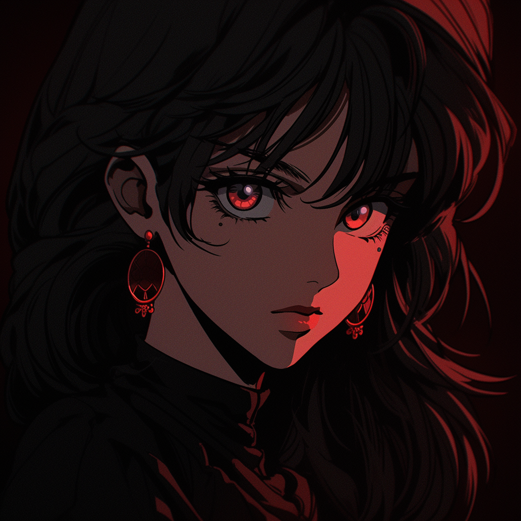 Dark Fantasy Anime Woman with Red Vampiric Eyes