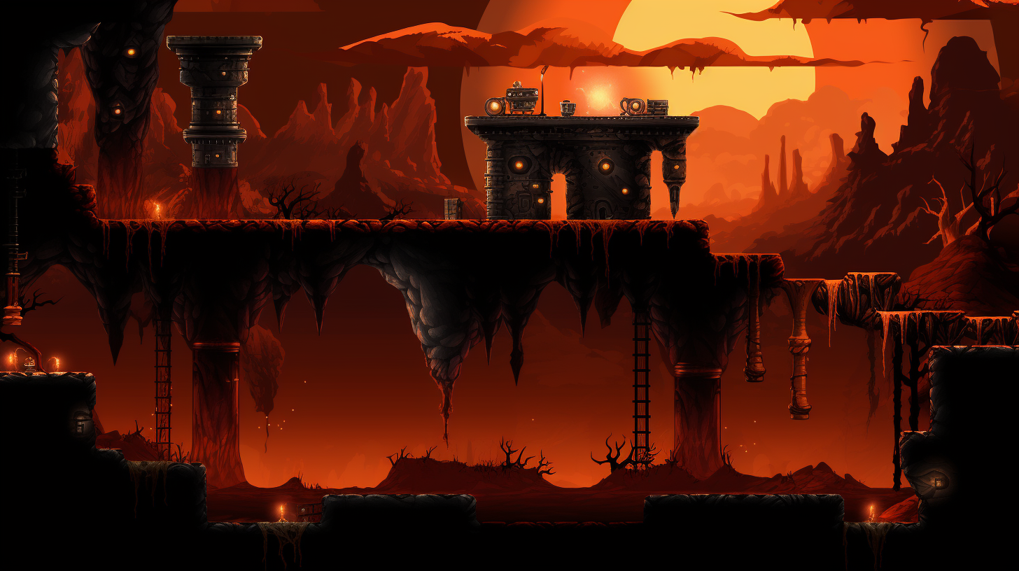 Dark orange cavern platformer with powerups