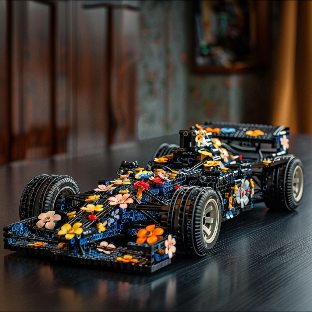 Dark racing car with flowers LEGO model