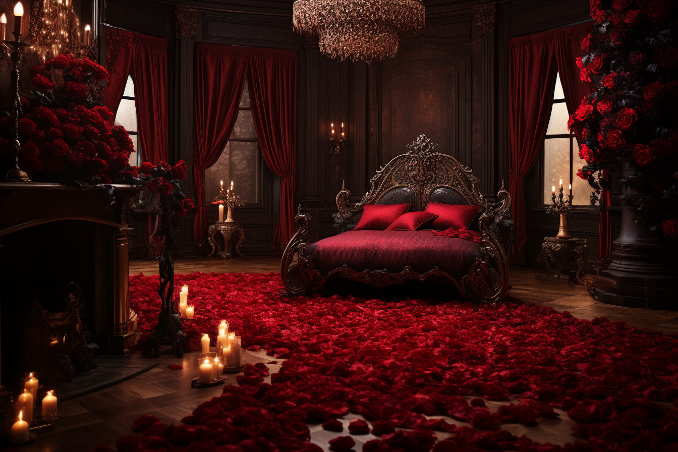 Luxurious dark red rose room