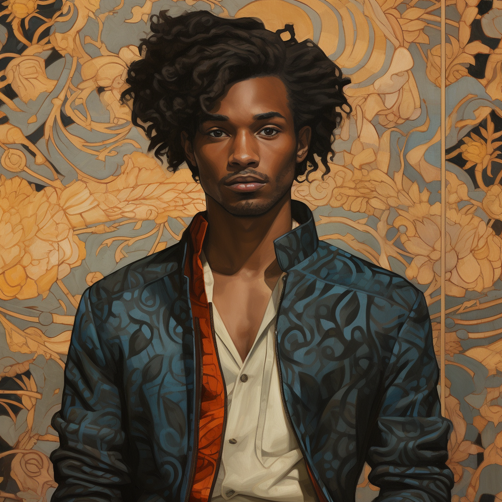 Fashionable dark-skinned man with curly hair