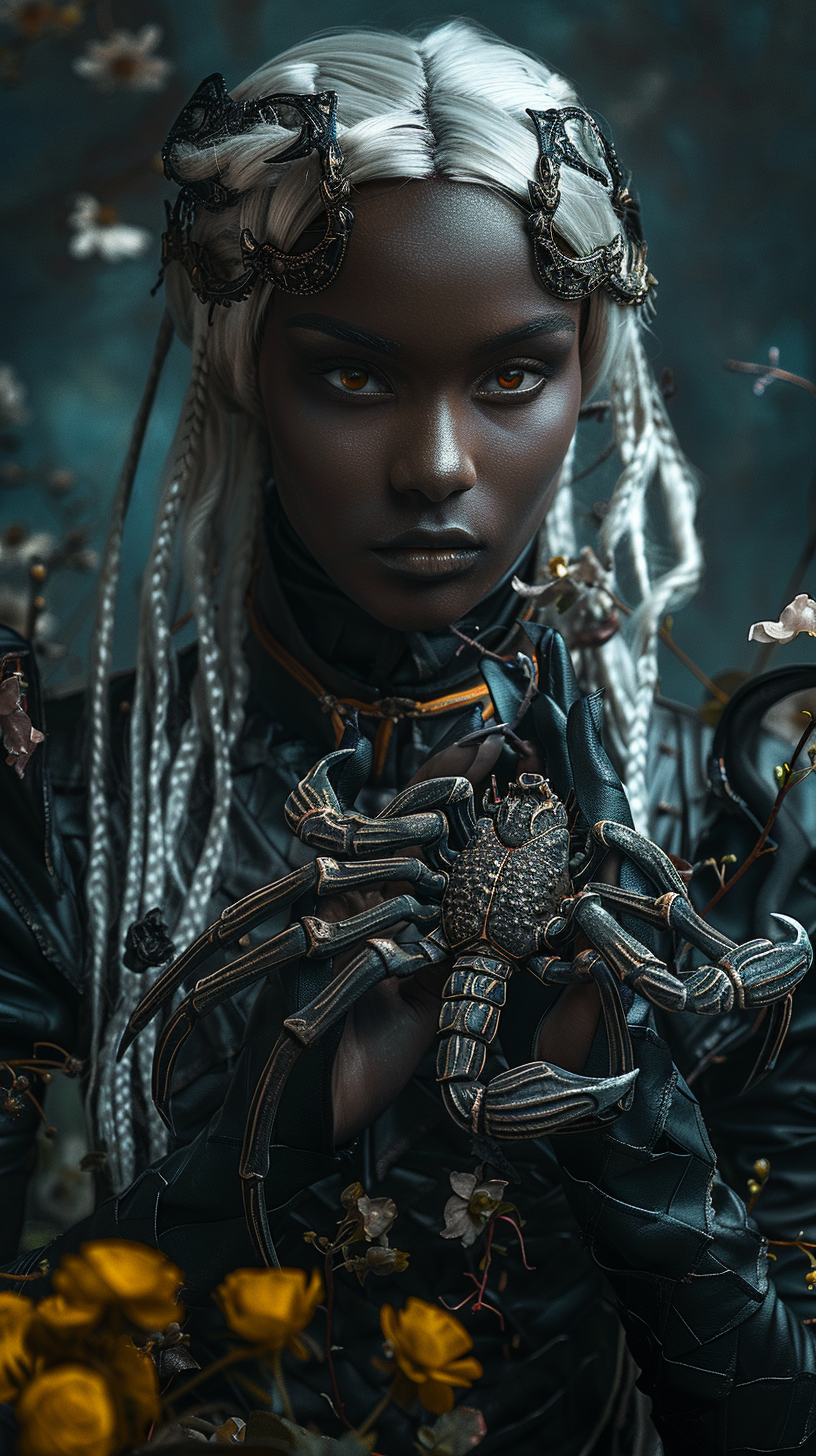 Dark Skinned Woman Holding Fantasy Scorpion