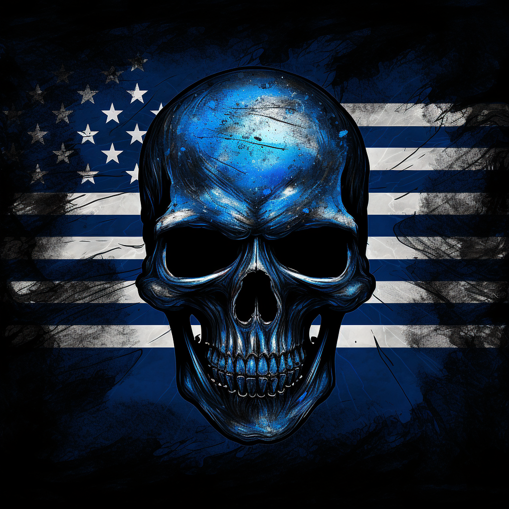 Dark skull with blue police flag