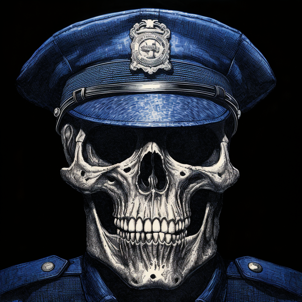 Dark skull stipple police lag artwork