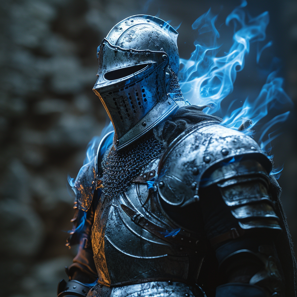 Spectral knight armor with blue flames