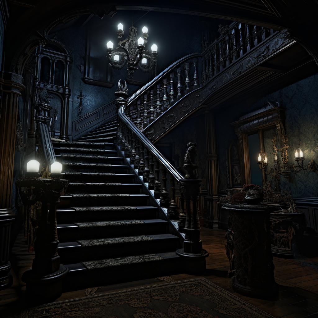 Mystical moonlit Victorian era stairwell