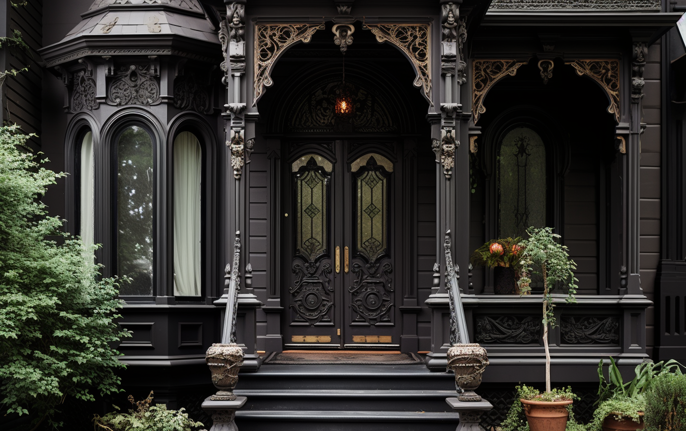 Enchanting entryway to a dark Victorian home