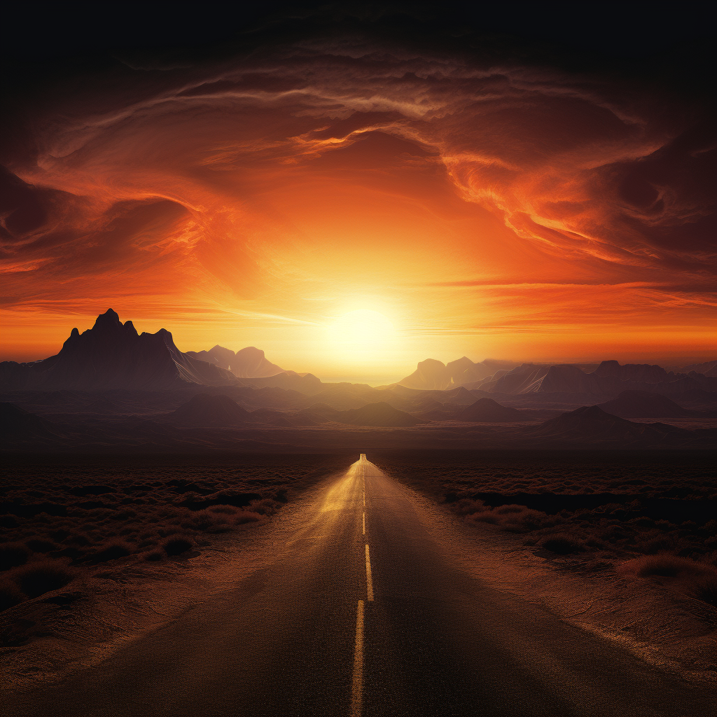 Retro airbrush art of dark void desert hills at sunset  ?️