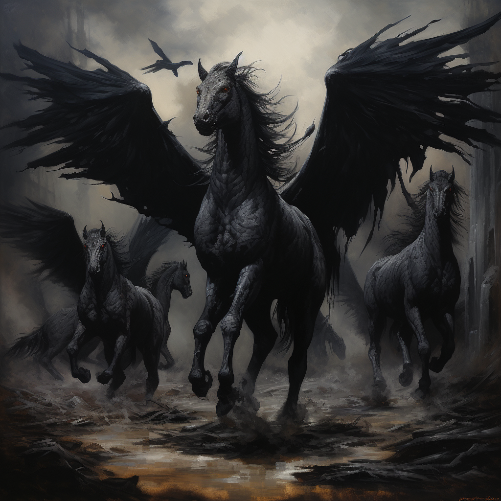 Dark Winged Horses Herd Picture