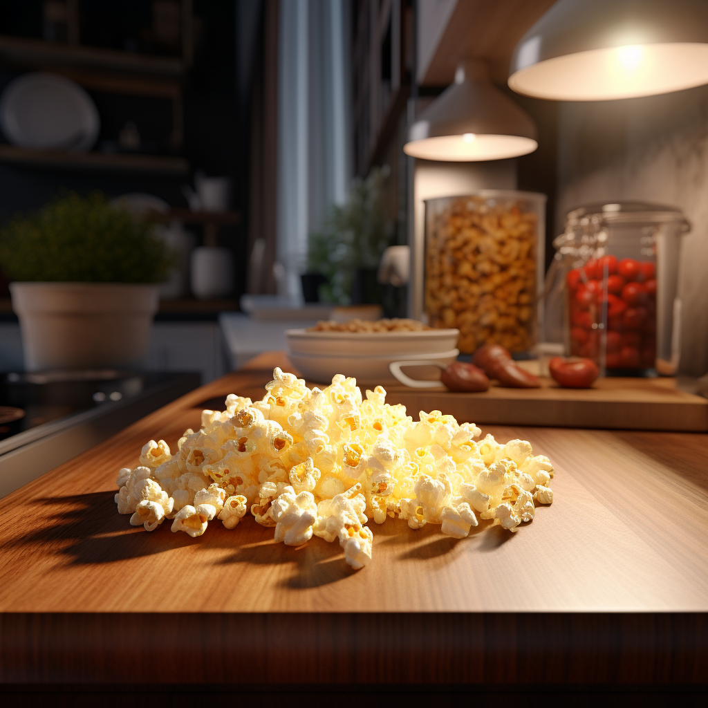 Popcorn on dark wood countertop