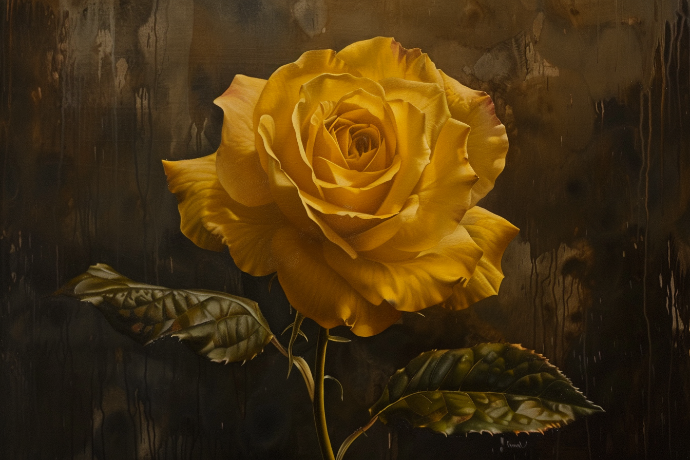 Dark Yellow Rose Painting Art