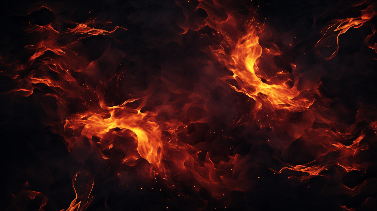 Dark abstract background with random shapes and fire