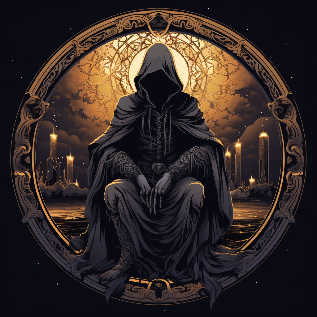 Dark Anime Death Hooded Man in Throne Tarot Card