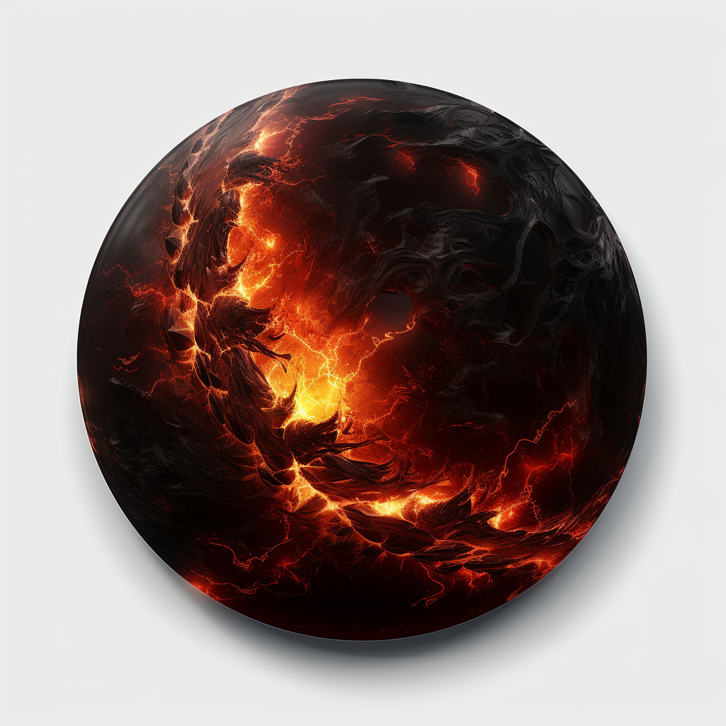 Realistic illustration of a dark black planet with small fire fissures