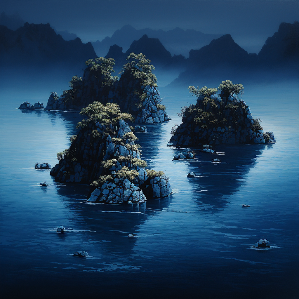 Picturesque three islands in dark blue waters  ?