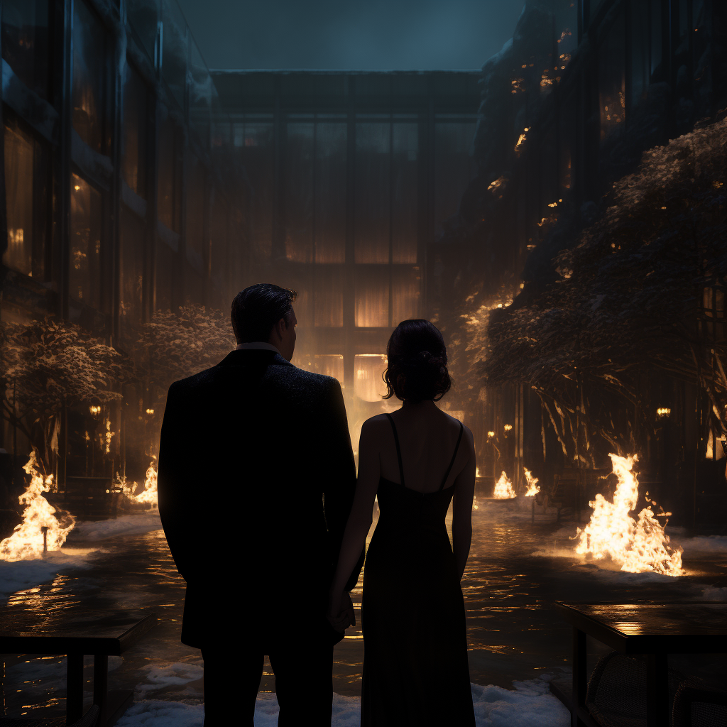 Daniel Craig and Gal Gadot in Winter Night Scene