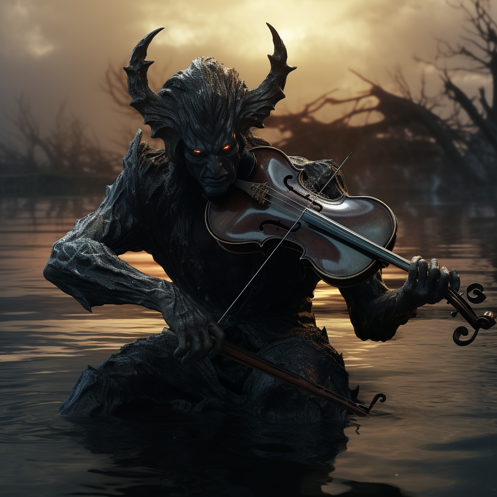 Dark demon gracefully playing a violin